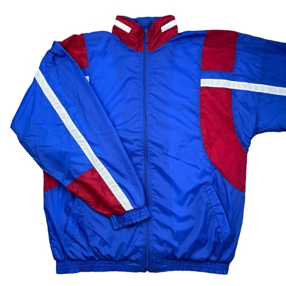 VTG 90s MacGregor Blue Red White Colorful Men’s Full Zip Windbreaker Jacket sz L - Picture 1 of 13